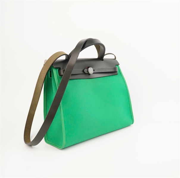 Túi Hermes Herbag Zip nắp đen nền xanh lá kèm ví size 31 +