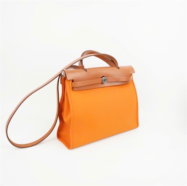 Túi Hermes Herbag Zip nắp nâu nền xanh lá kèm ví size 31 +