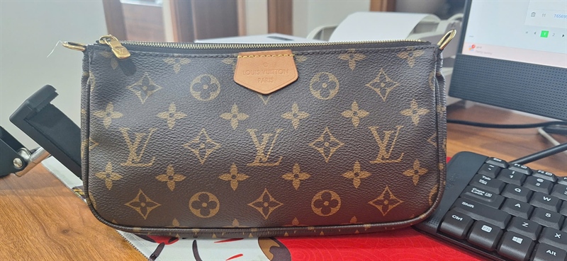 Túi LV hoa nâu in hình kèm ví sz24 +