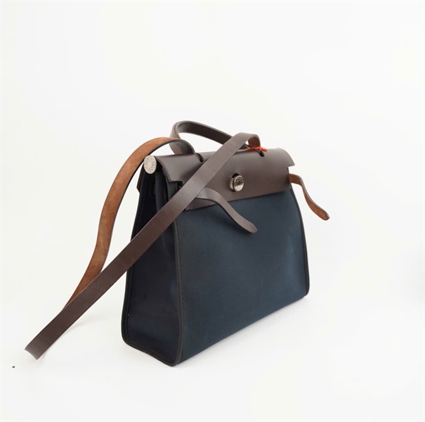 Túi Hermes Herbag Zip nắp nâu nền xanh đen kèm ví size 31 +