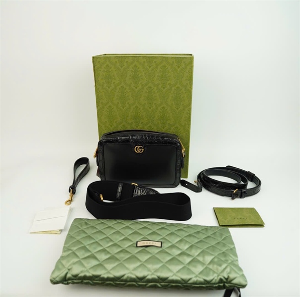 Túi GG đen viền da cá sấu size 23 KG+