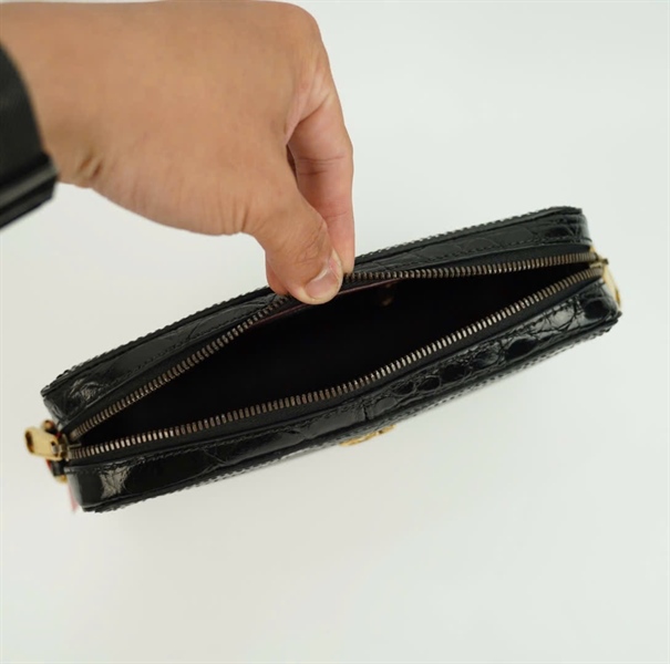 Túi GG đen viền da cá sấu size 23 KG+