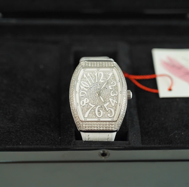 Đồng Hồ Franck Muller mặt vuông đính đá quai trắng ( No2150 V32QZ) +