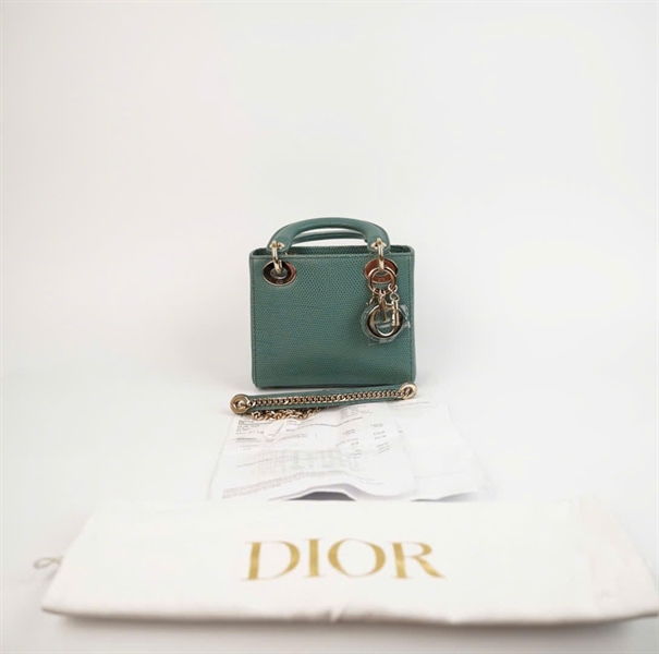 Túi Dior Lady da trăn màu xanh sz mini +