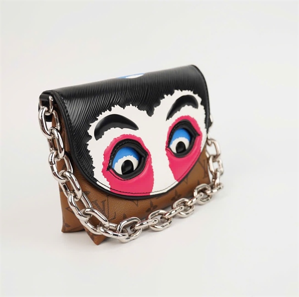 Túi LV Handle in hình đôi mắt màu đen phối hoa nâu sz20 +