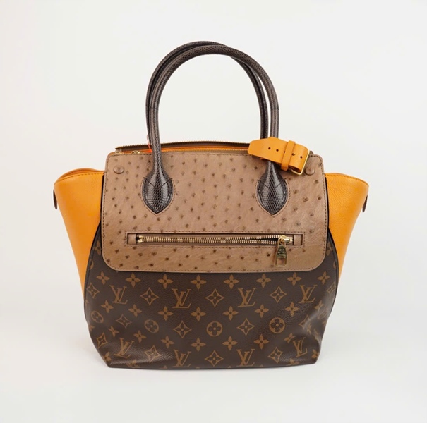 Túi LV Edition Limited da đà điểu phối hoa nâu sz32 +