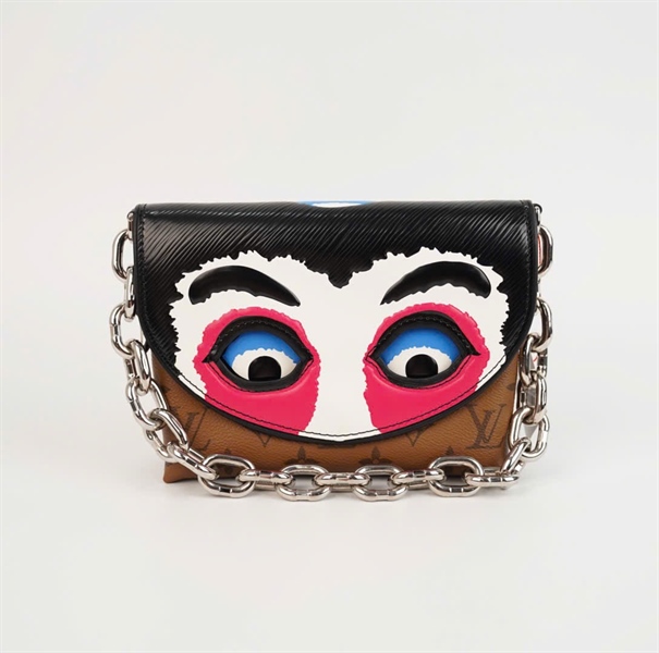 Túi LV Handle in hình đôi mắt màu đen phối hoa nâu sz20 +