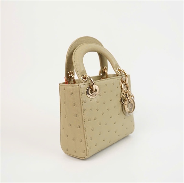 Túi Dior Lady xanh vani da đà điểu sz mini +