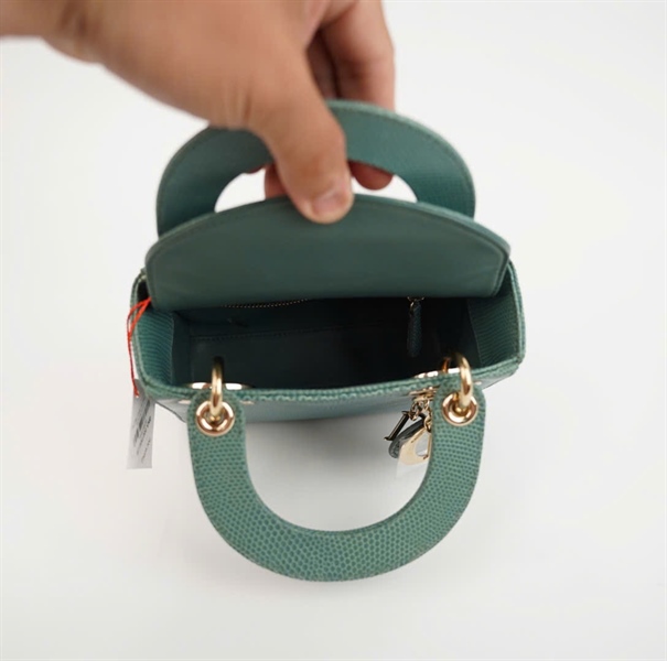 Túi Dior Lady da trăn màu xanh sz mini +