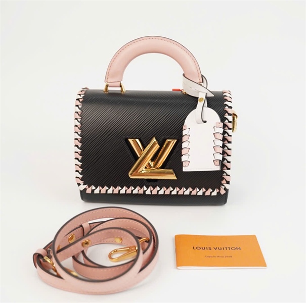 Túi LV Twist đen viền hồng trắng kèm gương sz19 +