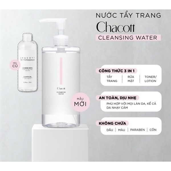 Nước tẩy trang Chacott for professionals cleansing water nước tẩy trang cho da hon hop nhạy cảm 500ML ktđ