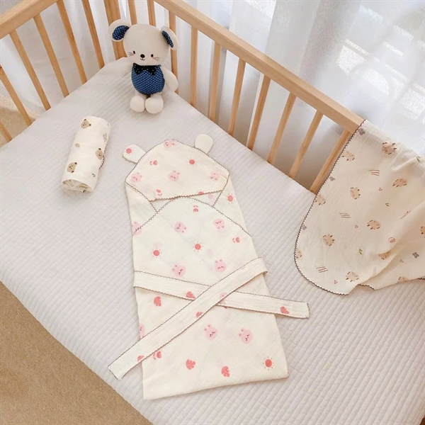 Ủ choàng muslin họa tiết tai Gấu