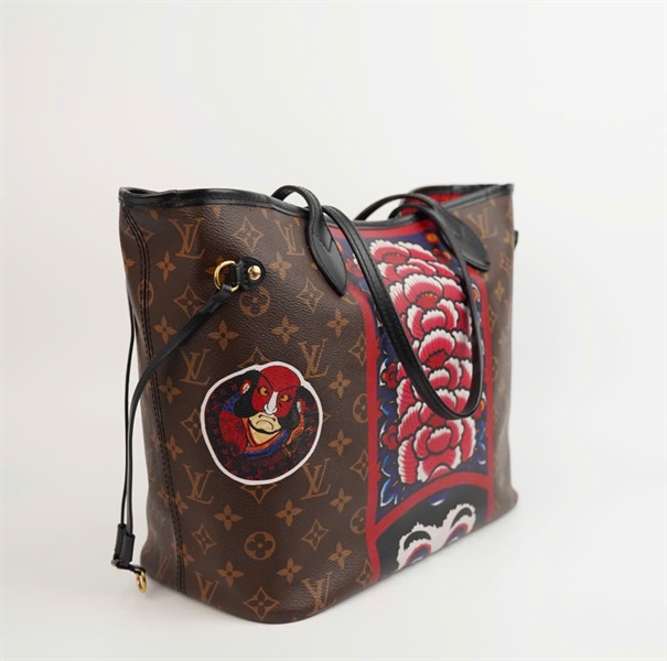 Túi LV hoa nâu lòng đỏ in hình kèm ví sz32 (HC) +
