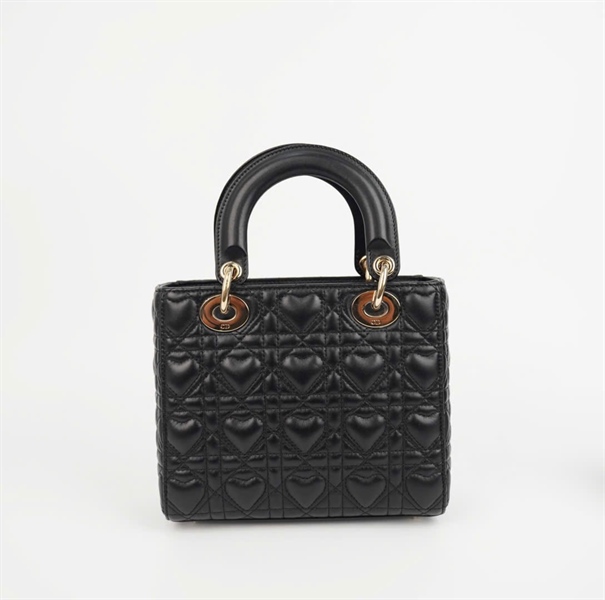 Túi Dior Lady vân đen hình trái tim có lót form sz S (LHT) +