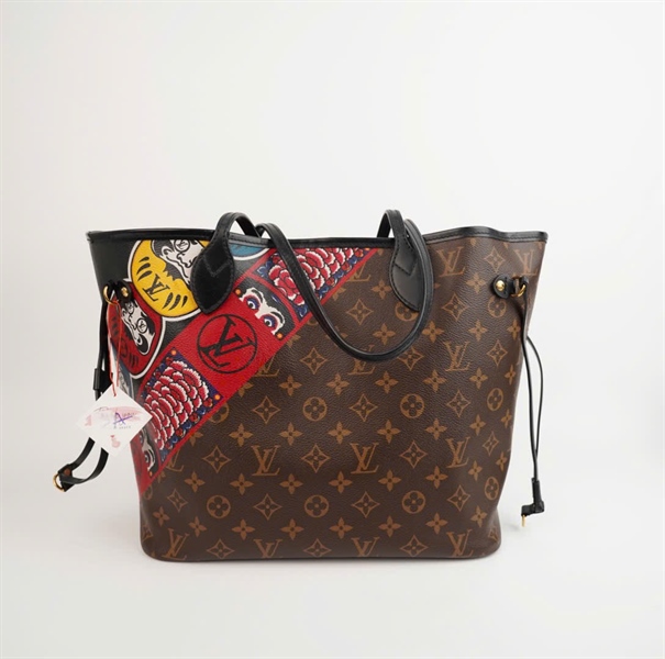 Túi LV hoa nâu lòng đỏ in hình kèm ví sz32 (HC) +