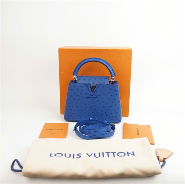 Túi LV Capu da đà điểu xanh dương size 18 KG+