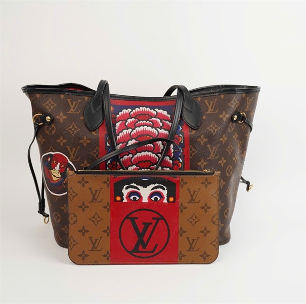 Túi LV hoa nâu lòng đỏ in hình kèm ví sz32 (HC) +