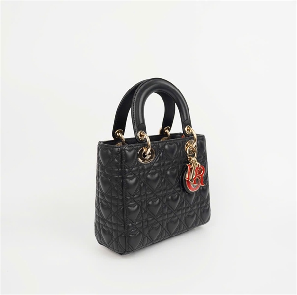 Túi Dior Lady vân đen hình trái tim có lót form sz S (LHT) +