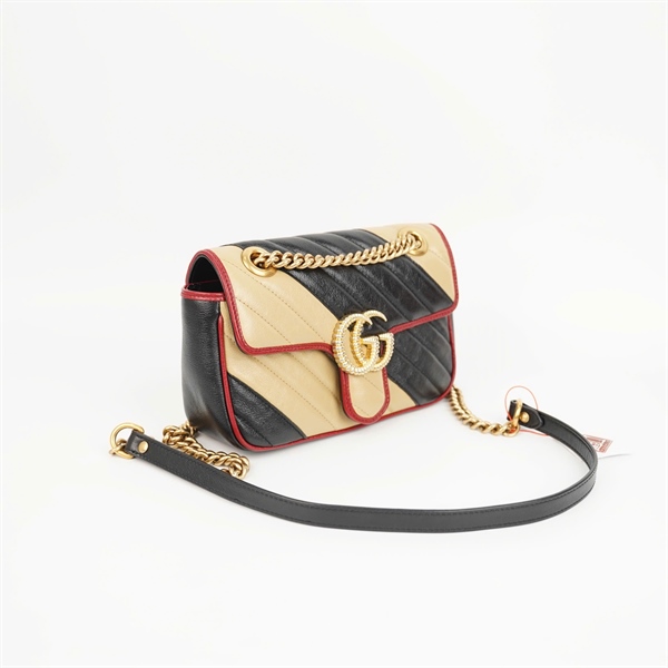 Túi GG marmont nude phối đen viền đỏ sz20 (BMC) +