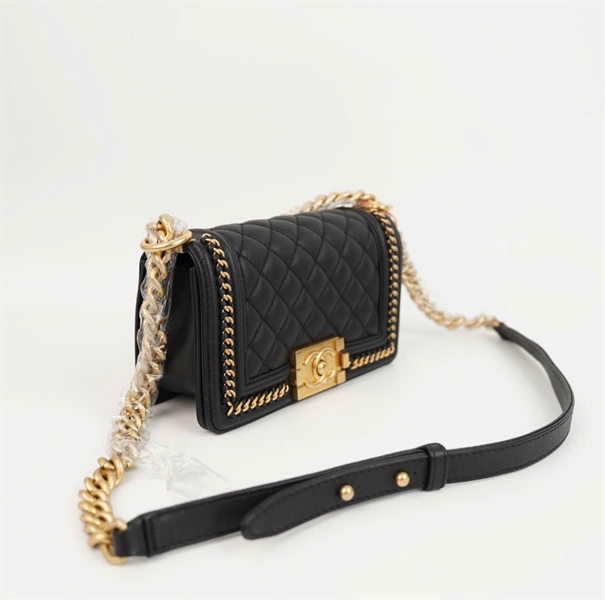 Túi Chanel boy đen viền vàng size 19 (BMC) +