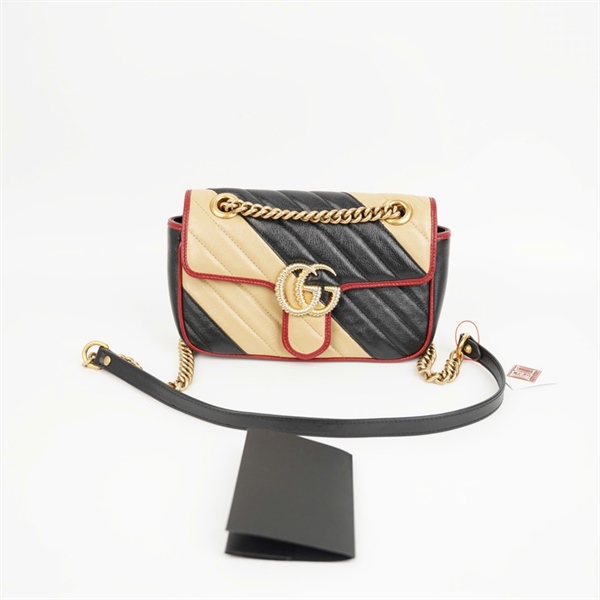 Túi GG marmont nude phối đen viền đỏ sz20 (BMC) +