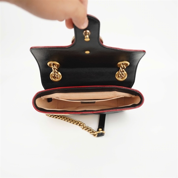 Túi GG marmont nude phối đen viền đỏ sz20 (BMC) +