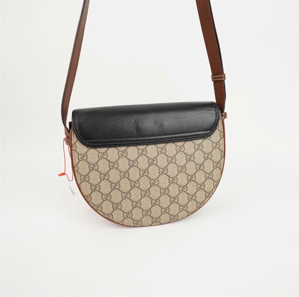 Túi GG Padlock nắp đen nền xám viền nâu (BMC) +