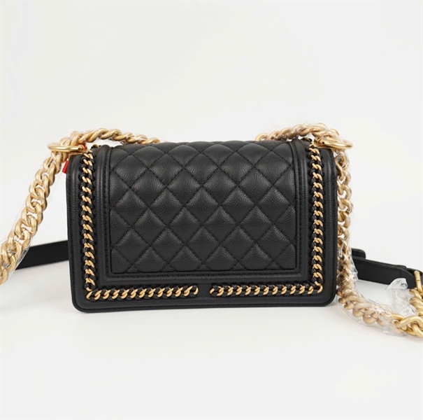 Túi Chanel boy đen viền vàng size 19 (BMC) +