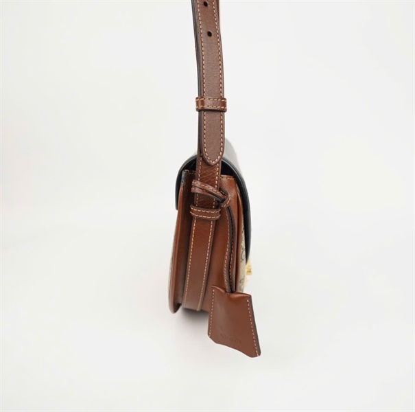 Túi GG Padlock nắp đen nền xám viền nâu (BMC) +