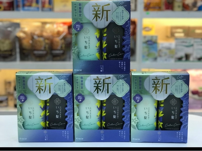 Bộ dầu gội xả Ichikami giữ màu tóc Nhật Bản - xanh đen