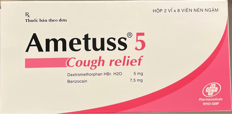 Ametuss 5 cough relief (viên nén ngậm giảm ho) (Hộp 2 vỉ x 8 viên) - OPV