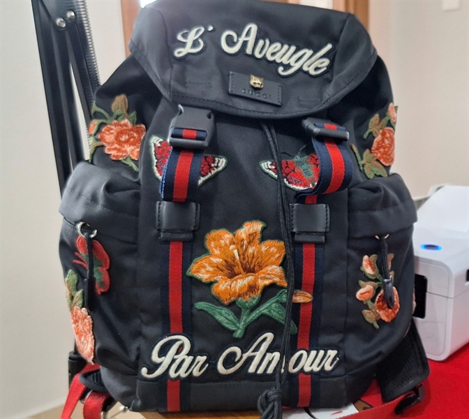 Balo GG màu đen họa tiết hoa + bướm (KG) +