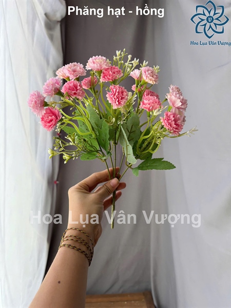 Phăng hạt - hồng - Hoa cành ngắn - Hoa Lụa Vân Vượng
