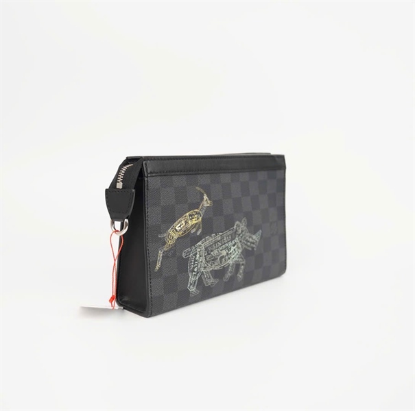 Túi LV Clutch ô vuông đen in hình kèm ví sz22 (KG) +