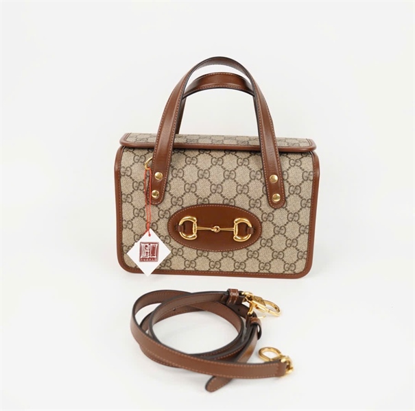 Túi GG hôp 1955 xám viền nâu size 23 (Hthom) +