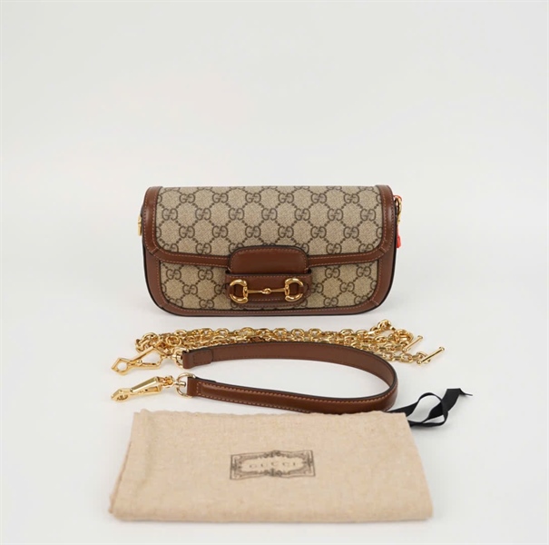 Túi GG 1955 xám viền nâu 2 strap (735178520981)sz23 (Hthom) +