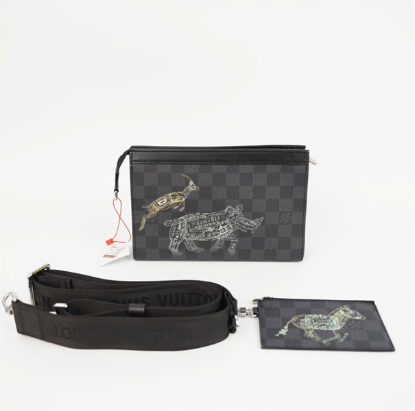 Túi LV Clutch ô vuông đen in hình kèm ví sz22 (KG) +