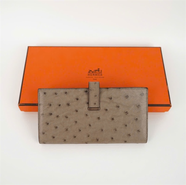 Ví Hermes đa đà điểu gập 2 màu xám ( HC) +