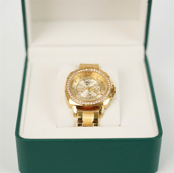 Đồng Hồ Coach mặt tròn đính đá dây vàng KG+