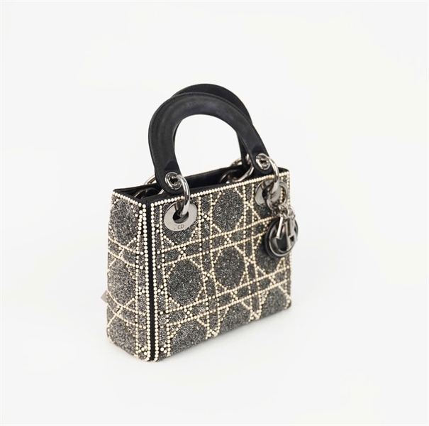 Túi Dior Lady đen trắng đính cướm szmini (HC) +
