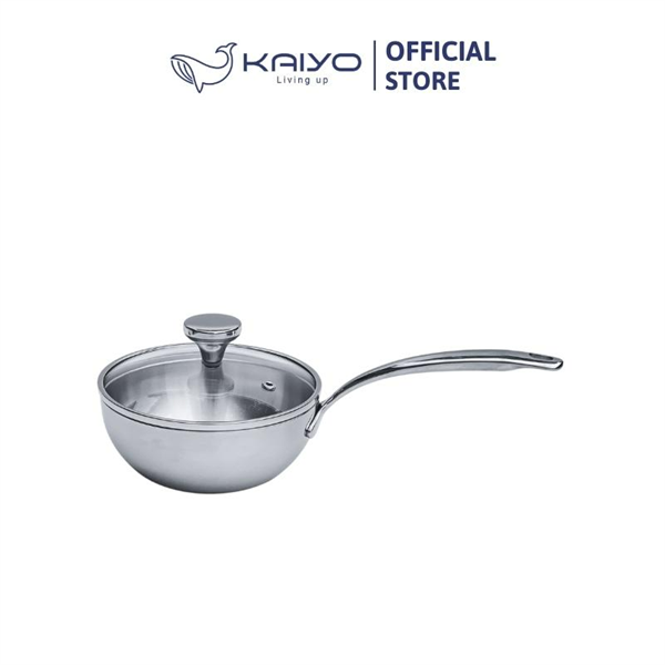 KAIYO - Chảo đúc inox 3 lớp đáy liền sâu lòng có vung kính 16cm