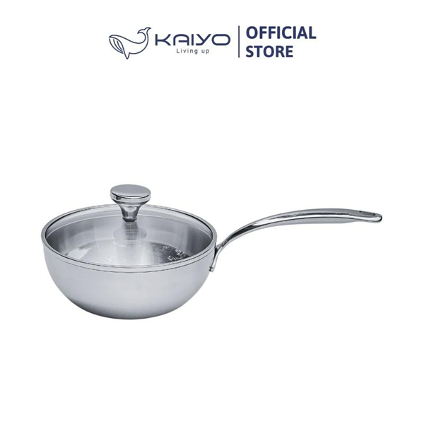 KAIYO - Chảo đúc inox 3 lớp đáy liền sâu lòng có vung kính 20cm