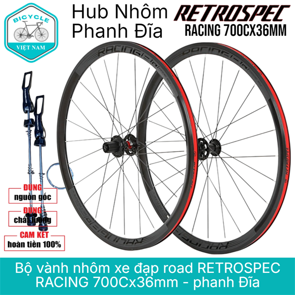 Bộ Vành Nhôm Xe Đạp Road Retrospec Racing 700C x 36mm / Phanh Đĩa ...