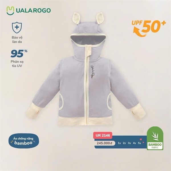 Áo Chống Nắng Bamboo Uala - Họa Tiết Tai Thỏ - Ghi
