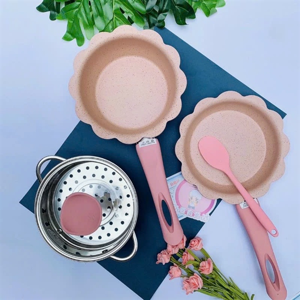 Set 4 ct Nồi hấp - Chảo đá - Thìa nấu