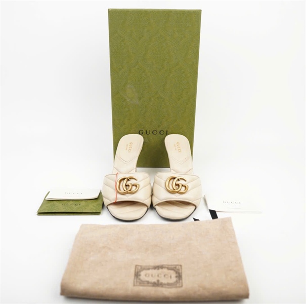 Dép GG màu kem size 35 đế 8p KG +