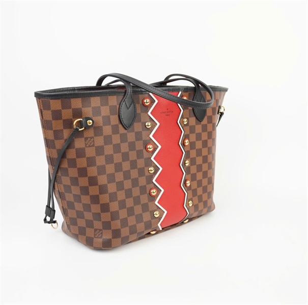 Túi LV neverfull ô vuông kèm sọc đỏ pound sz MM (HC)+