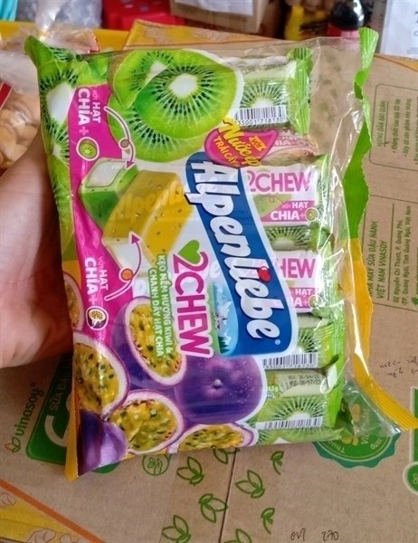 Kẹo Mềm Alpenliebe Hương Kiwi & Chanh Dây Hạt Chia Thỏi 24,5G