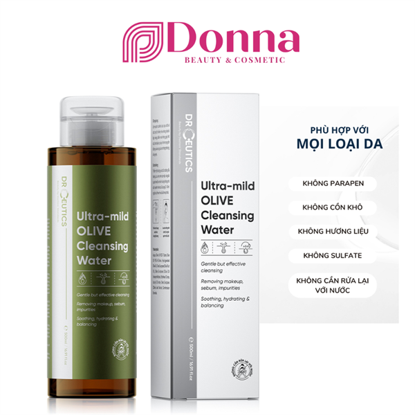Nước Tẩy Trang Làm Sạch Dịu Nhẹ, Cấp Ẩm DrCeutics Ultra-mild Olive Cleansing Water 500ml