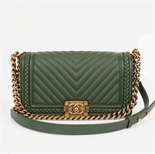 Túi Chanel boy xanh rêu (25188943) size 25 +